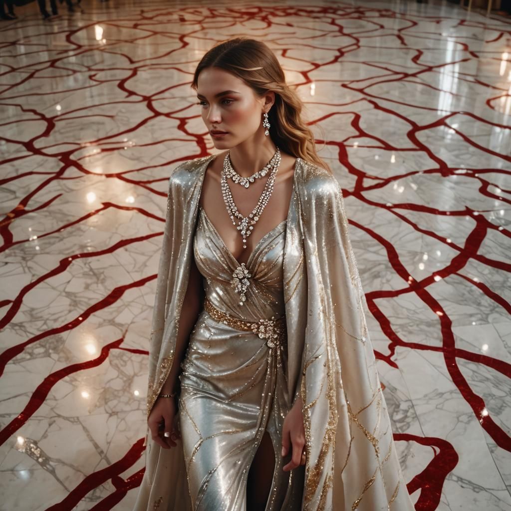 Woman in Luxurious Outfit on Red Carpet