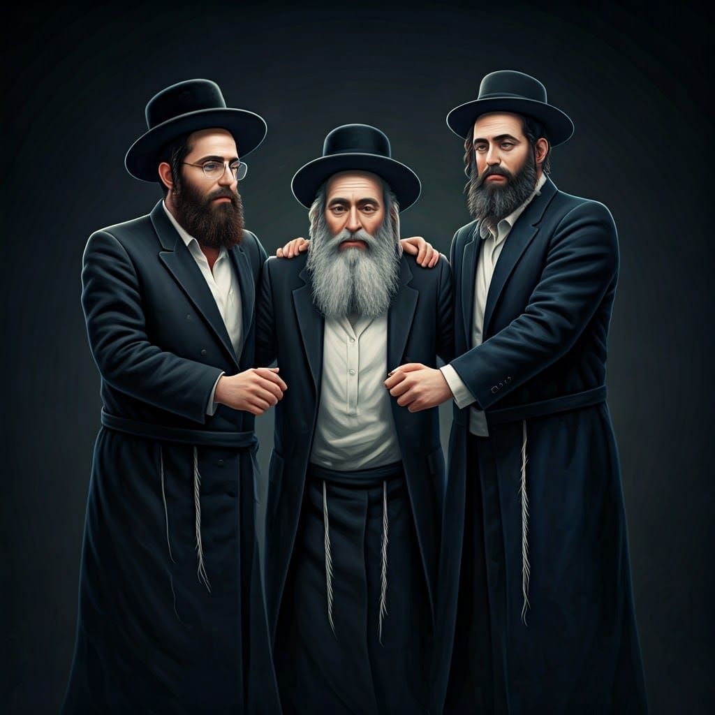 Five Jewish Men Dancing in Anime Art Style