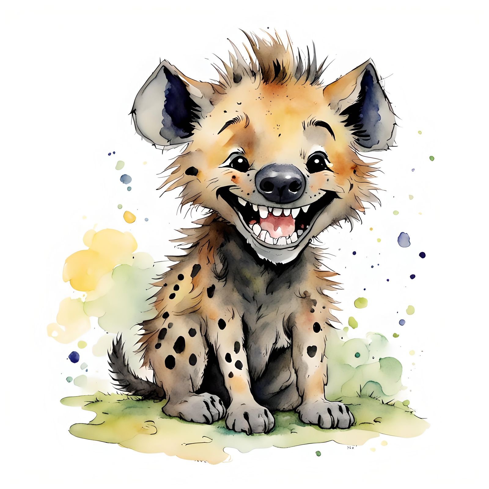 Chibi Hyena Illustration in Watercolor Style