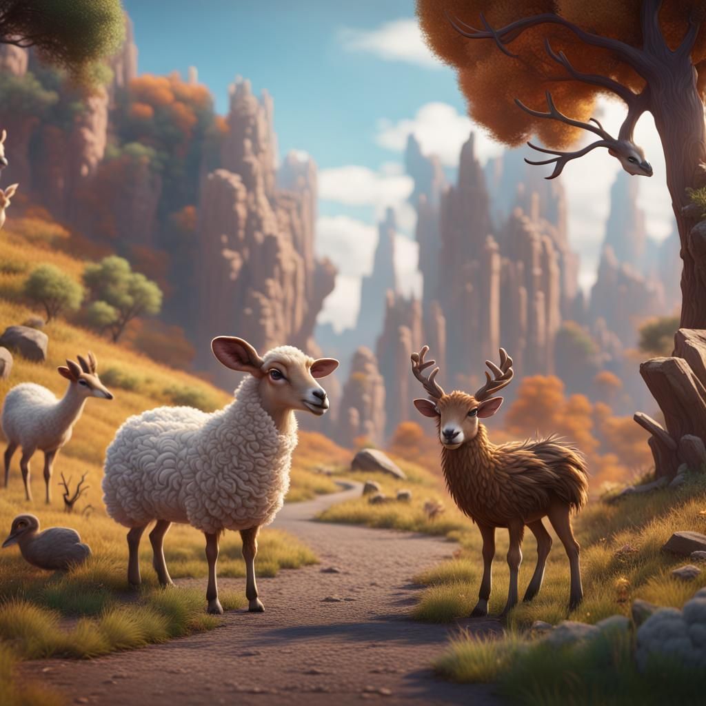 Fantastical Cute Sheep, Deer, and Roadrunner Art