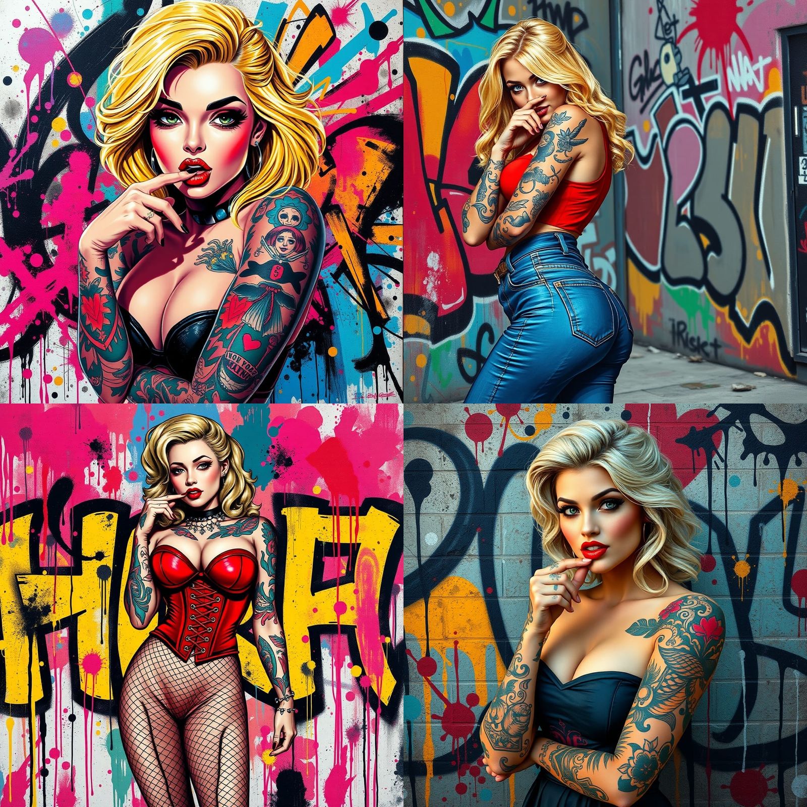 Blonde Pin-Up Girl in Graffiti Street Art Style