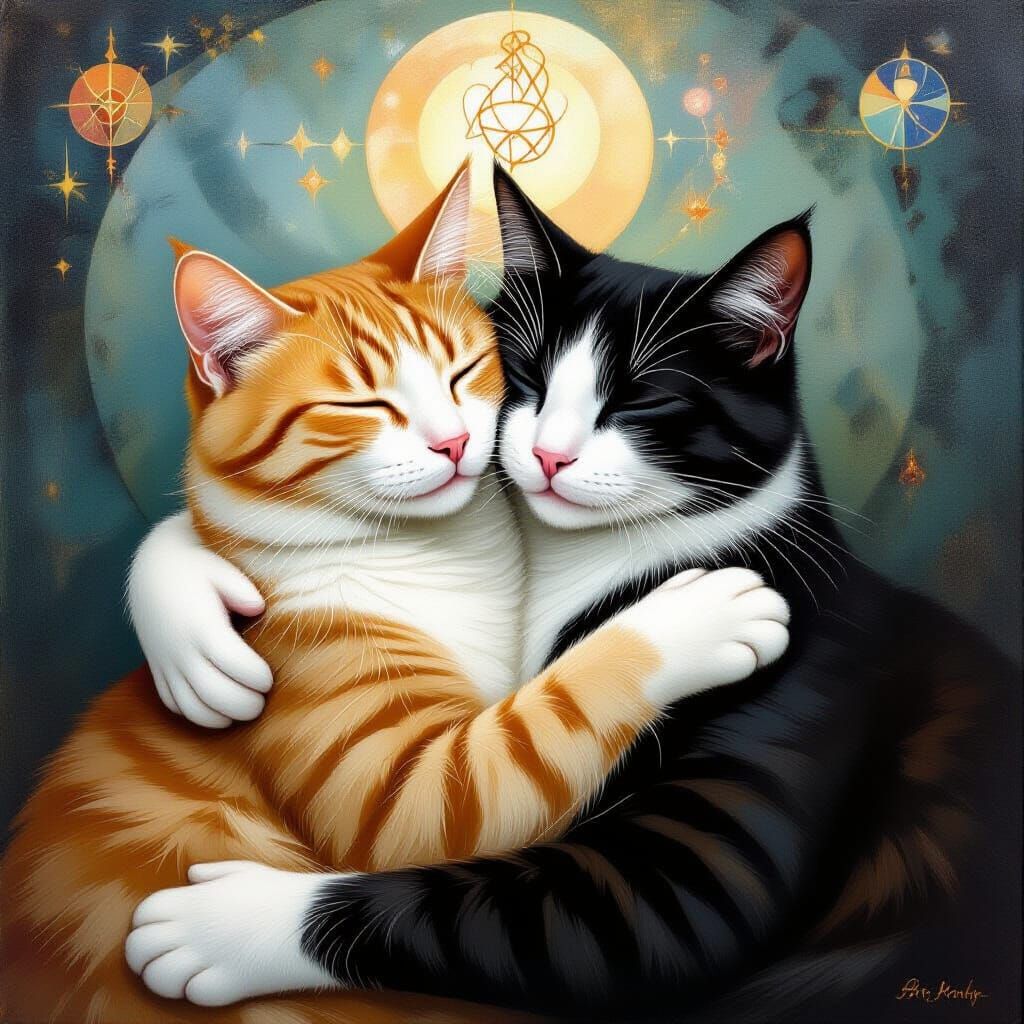 Mystical Cats With Esoteric Symbols in Hyperrealism