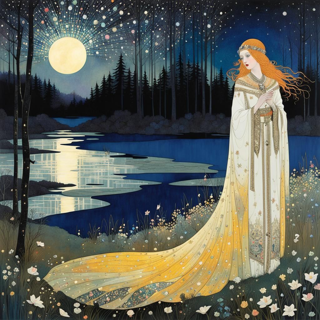 Mystical White Goddess Amidst a Celestial Forest