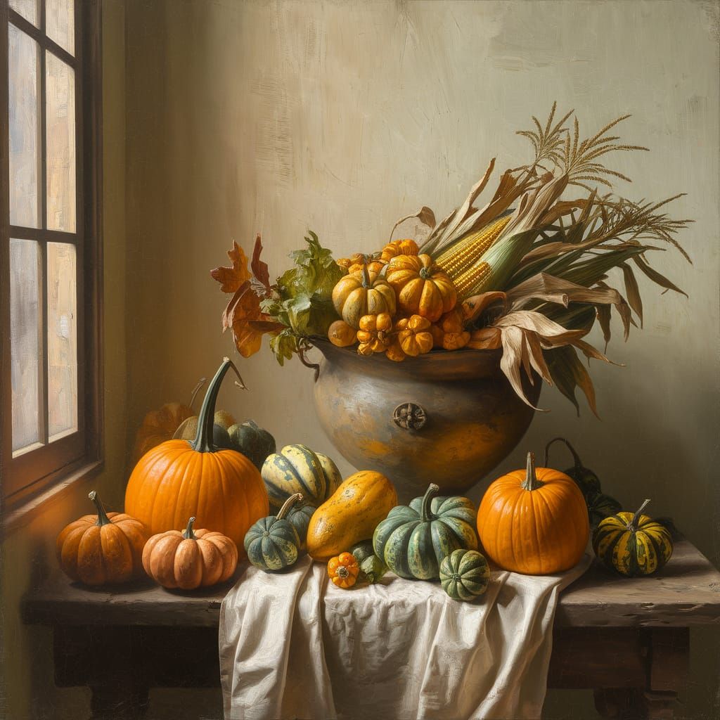 Rustic Harvest Still Life Oil Painting