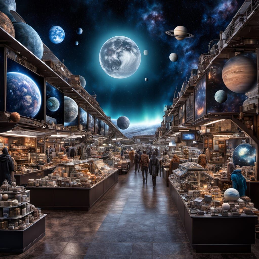 Hyperrealistic Alien Marketplace on the Moon