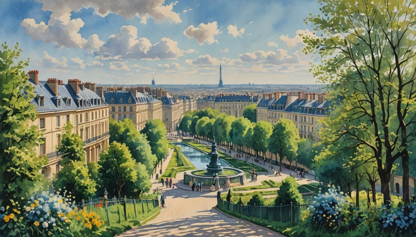Paris in Spring: A Gouache Style Watercolor