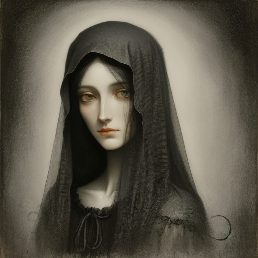 Symbolist Portrait of a Veiled Woman in Dreamlike Style