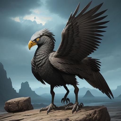 Majestic Stone-Feathered Bird with Golden Eyes