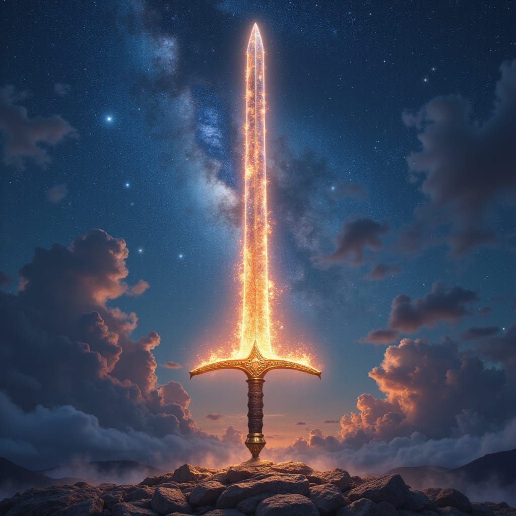 Celestial Sword in Night Sky: Fantasy Concept Art