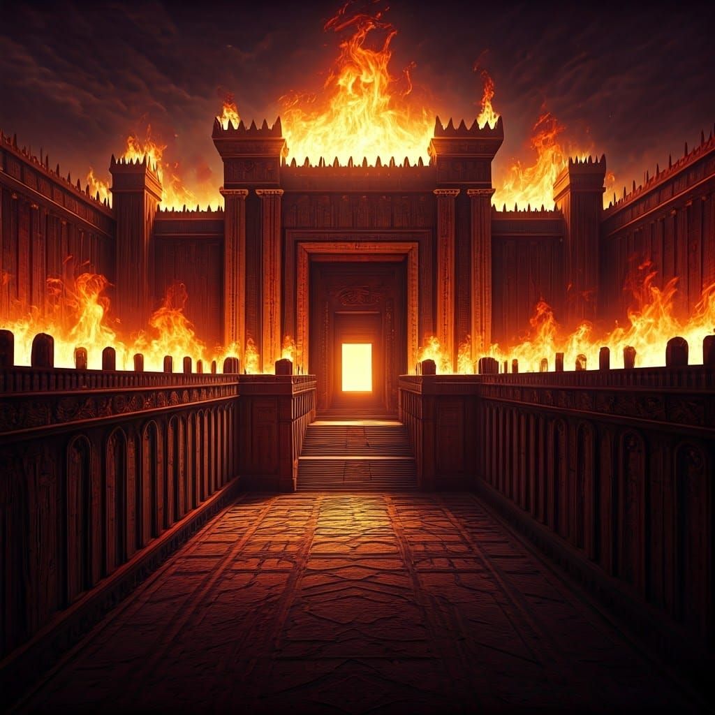 Surreal Flaming Temple in a Fiery, Divine Aesthetic