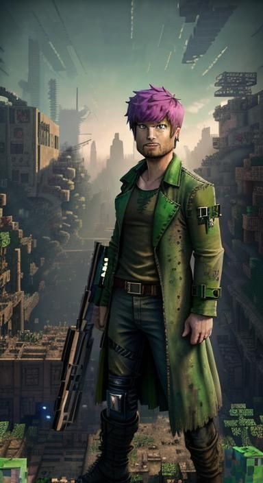 Cyborg Shaggy Rogers in Klimt-Inspired Cyberpunk Dystopia