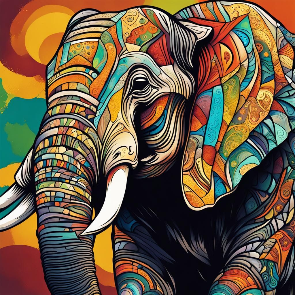 Colorful Abstract African Elephant Art