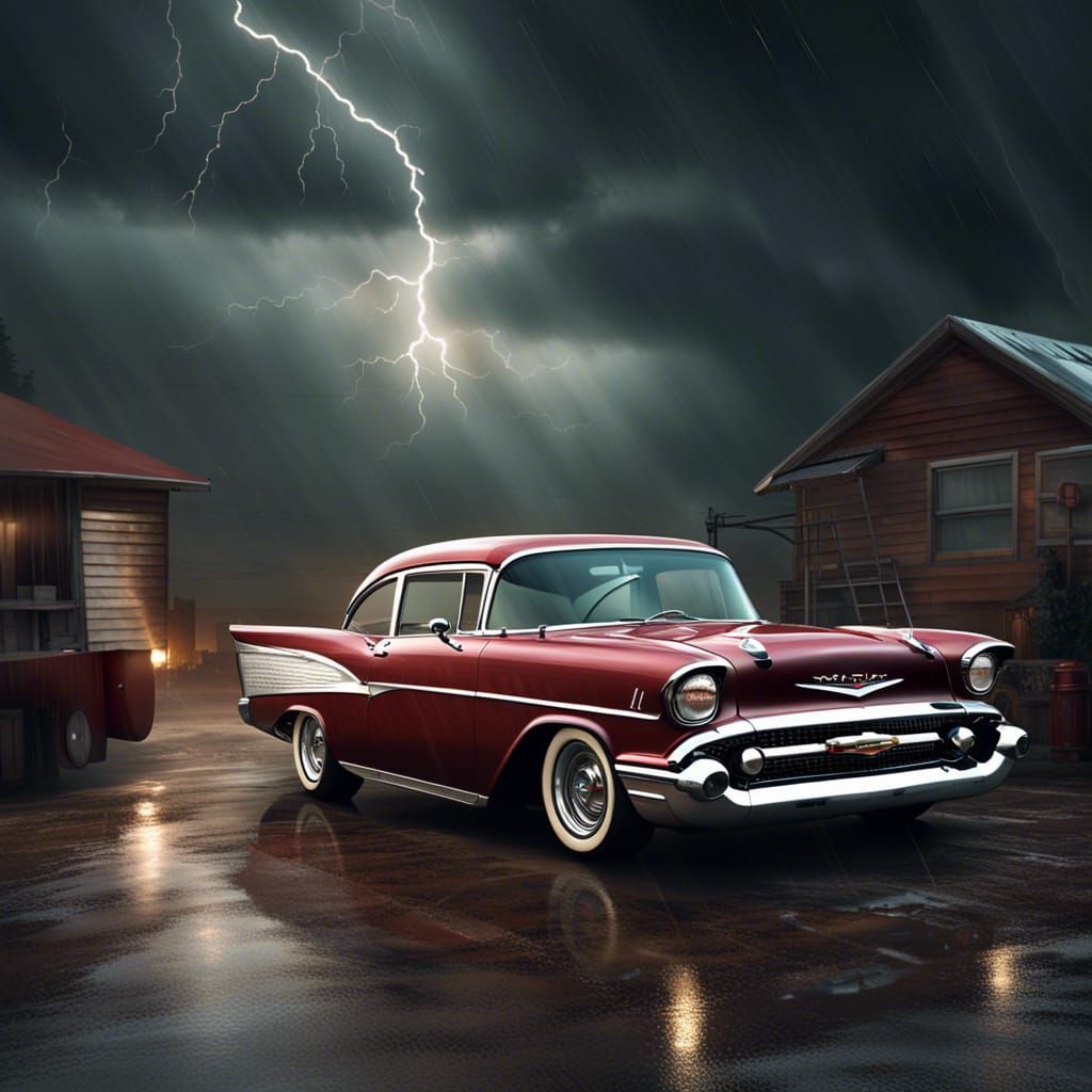 1957 Chevy Hot Rod in Epic Thunderstorm