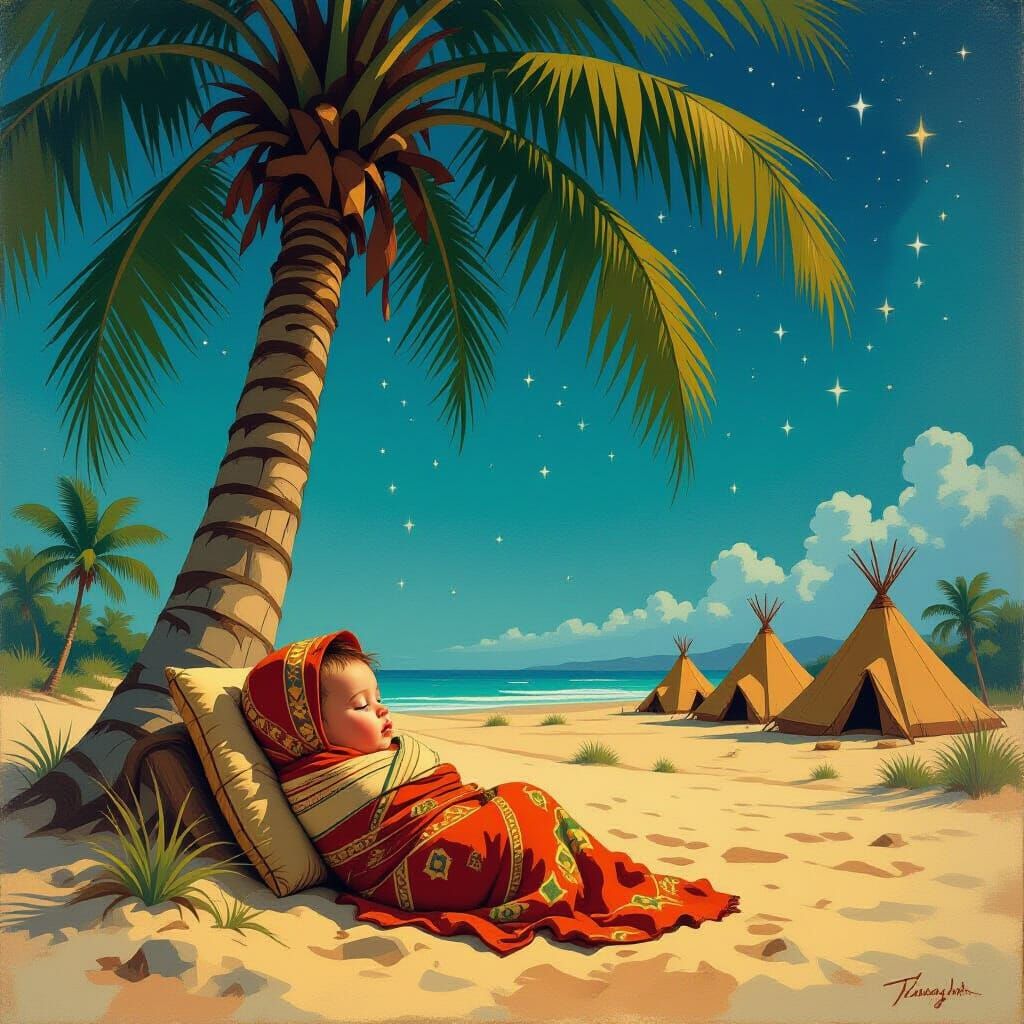 Baby Under Starry Sky in Earthy Tones