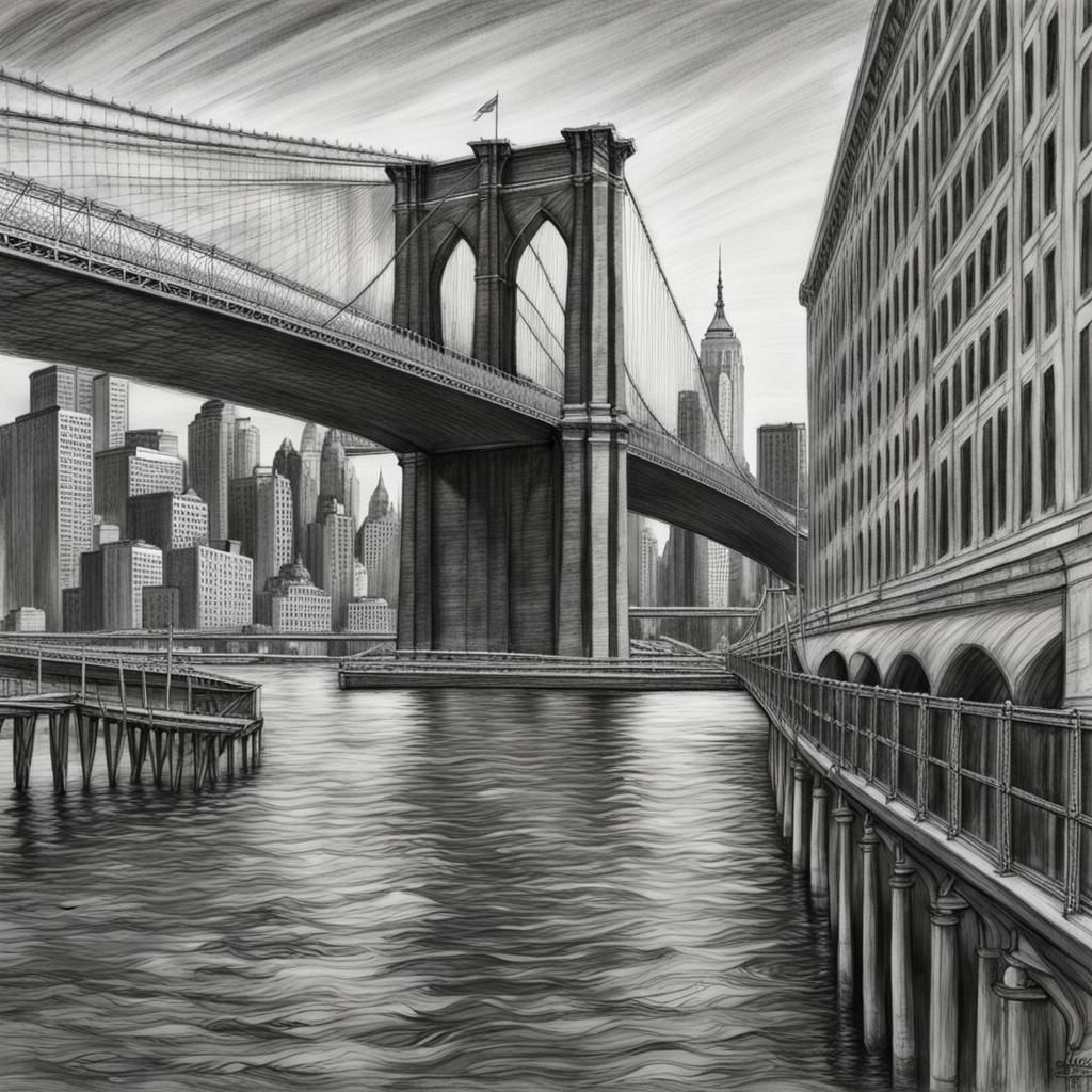 Brooklyn Bridge: Hyperdetailed Charcoal Drawing