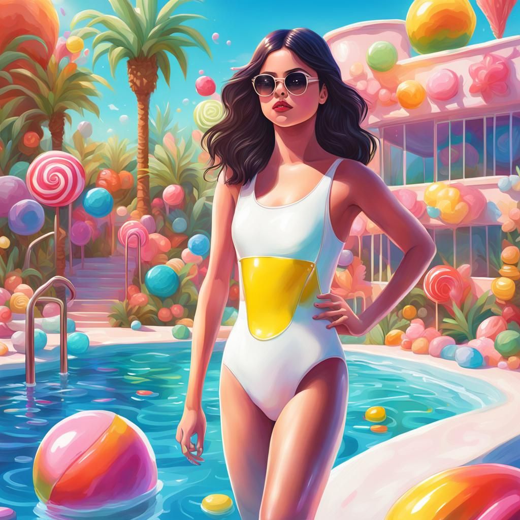 Woman in White Swimsuit: Candy Art Style