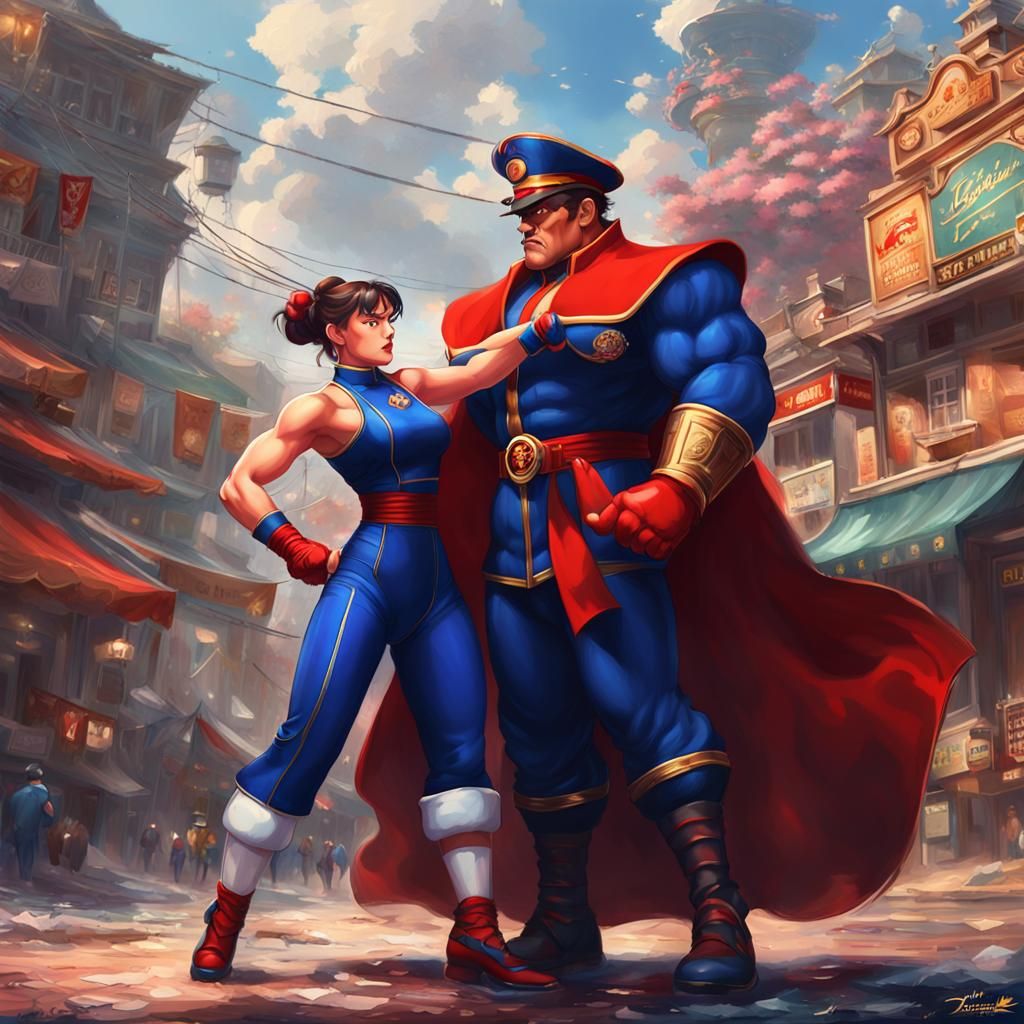 Chun Li vs M Bison: Digital Illustration in Game Art Style