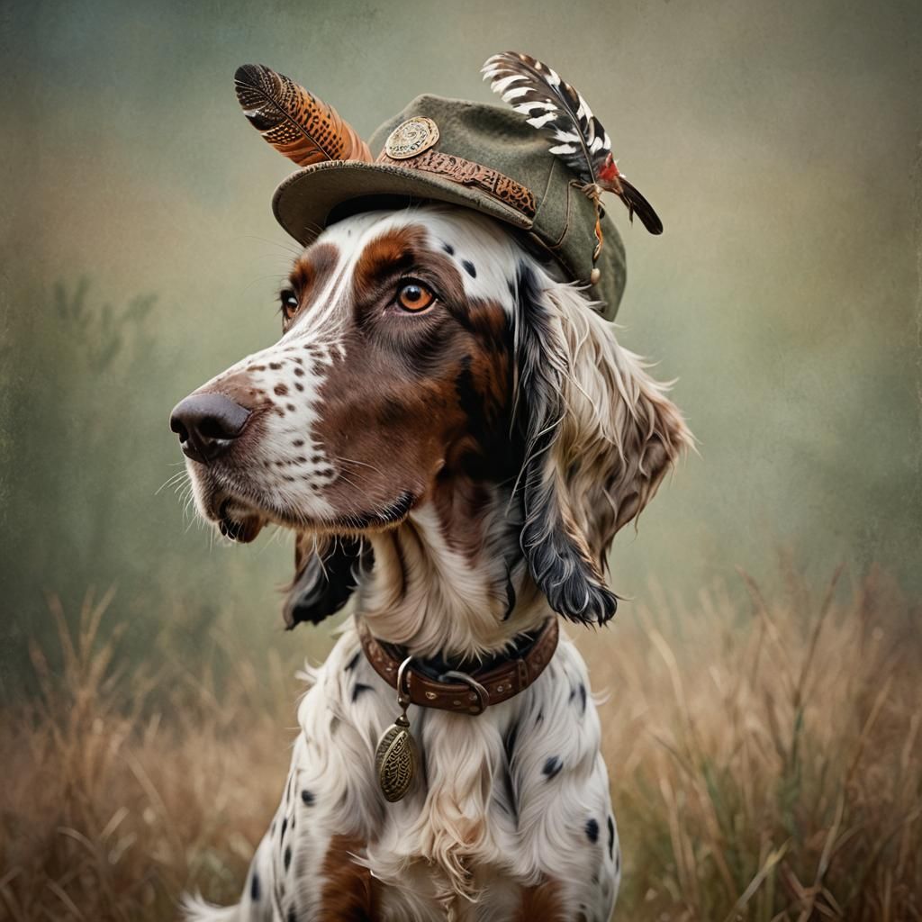English Setter in Hunting Gear: Hyperrealistic Portrait