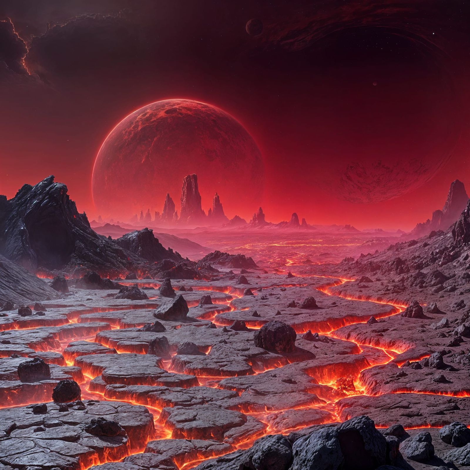 Apocalyptic Lava Planet with Futuristic Tech