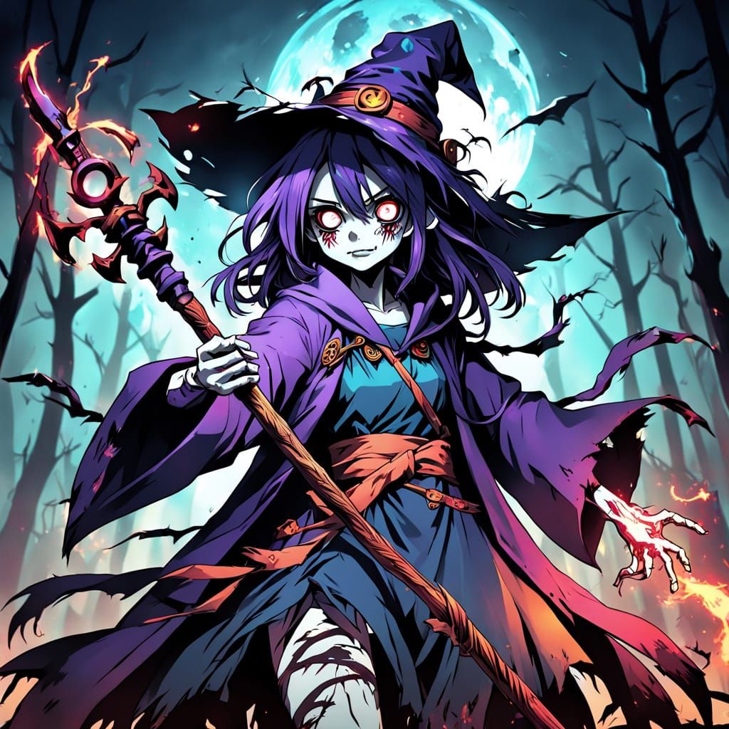 Grotesque Zombie Witch in Dark Magic Fury