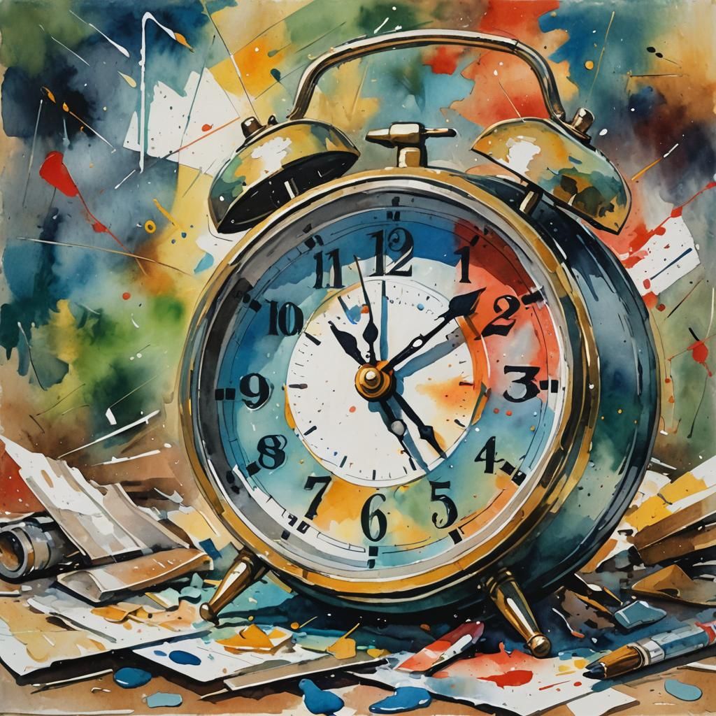 Alarm Clock in Gouache Impressionist Style