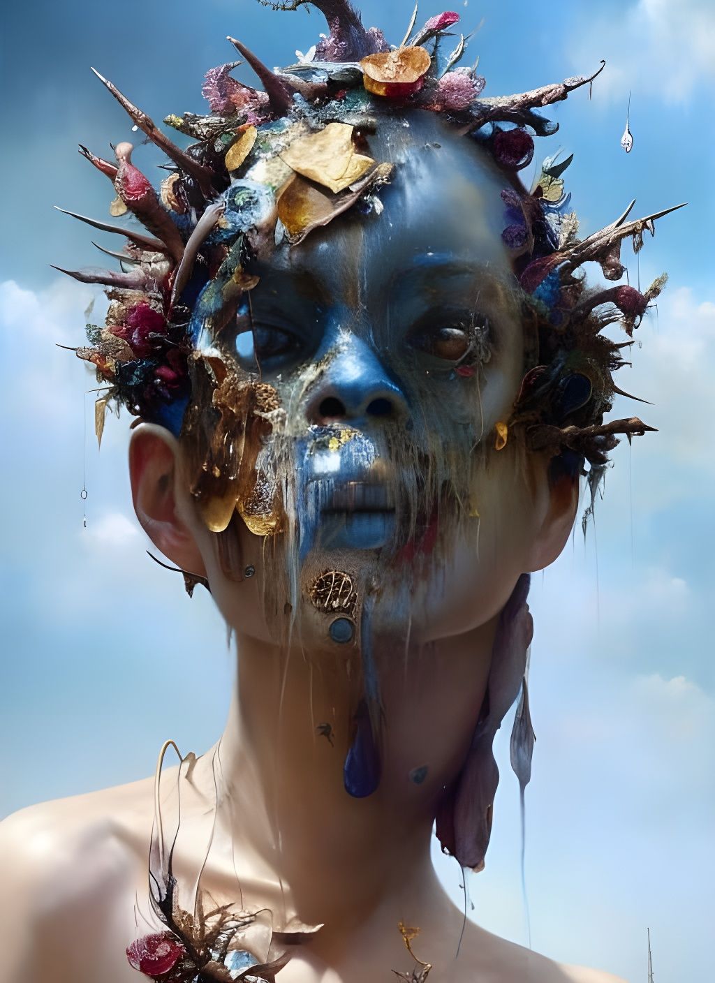 Surreal Winged Creature in Mixed Media Art