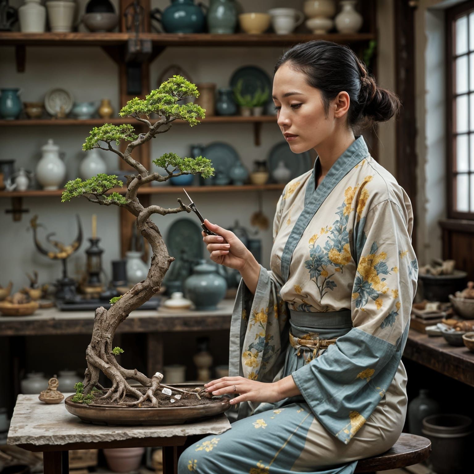 Woman in Traditional Clothes Ready to Work