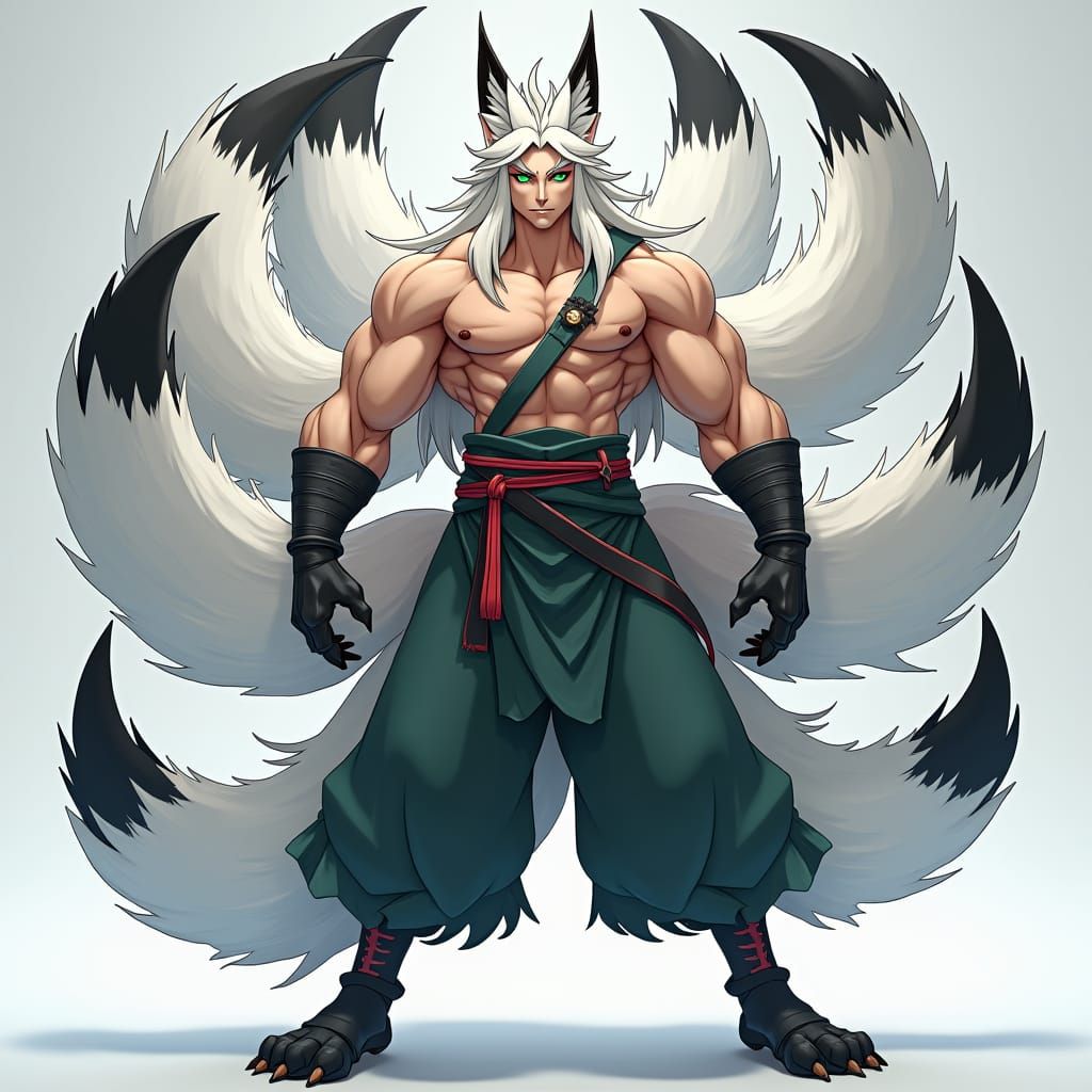 Nine-Tailed Fox Man in Anime Style