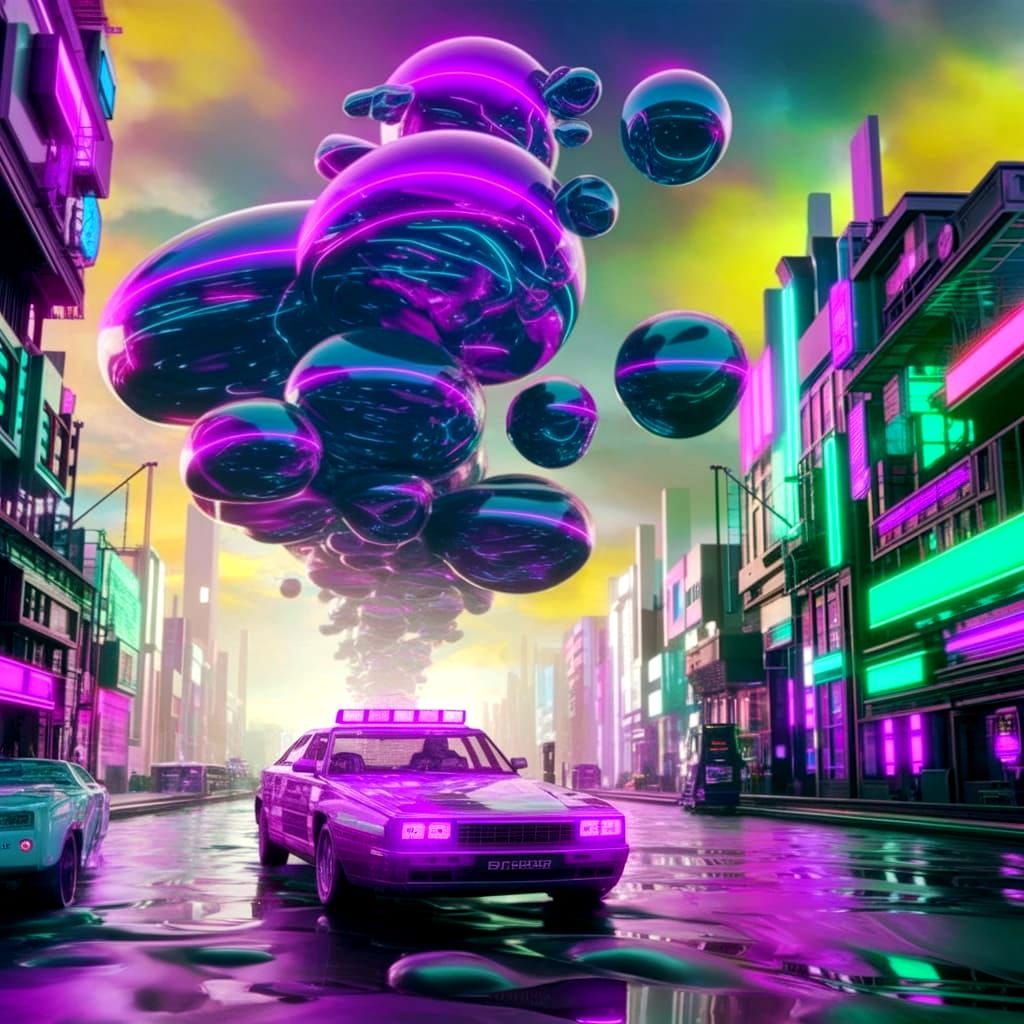 Cosmic Purple Cityscape in Neon Futurism