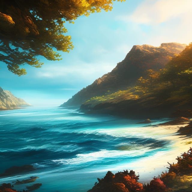 Ominous Beach View with Volumetric Lighting