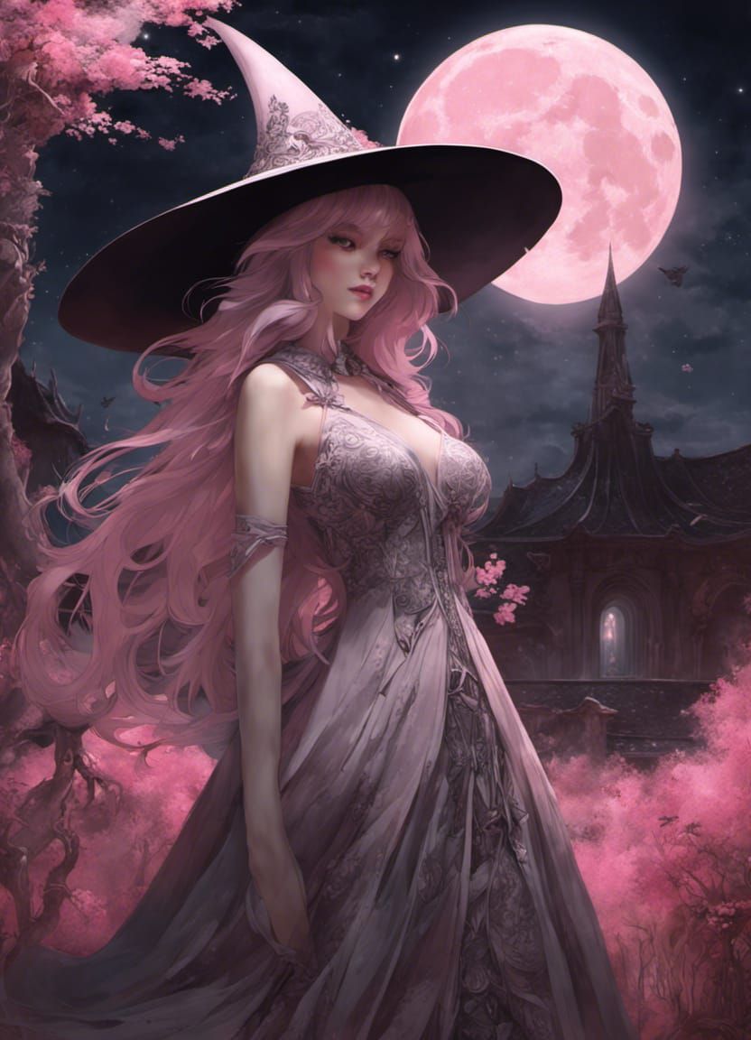 Spectral Pink Witch in Moonlit Rose Garden