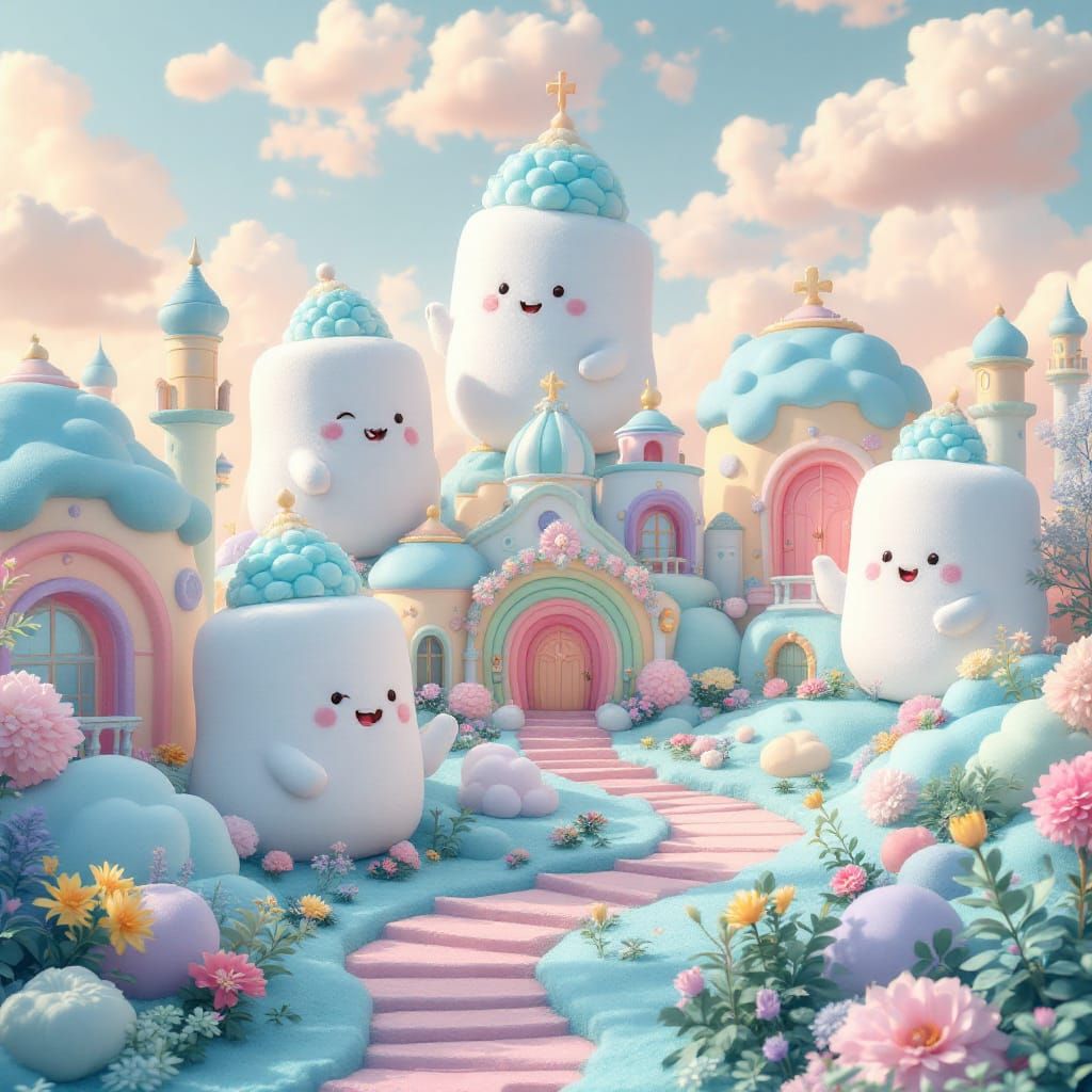 Marshmallow Creatures in a Candy-Colored World