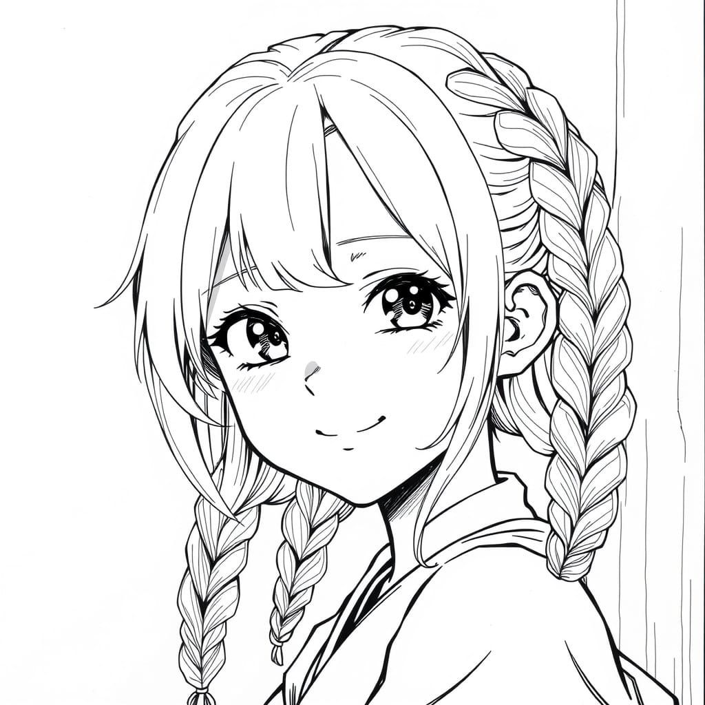 Manga-Style Portrait of Smiling White-Haired Girl