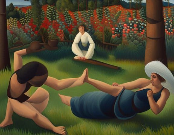 Women's MMA Fight in Henri Rousseau Style