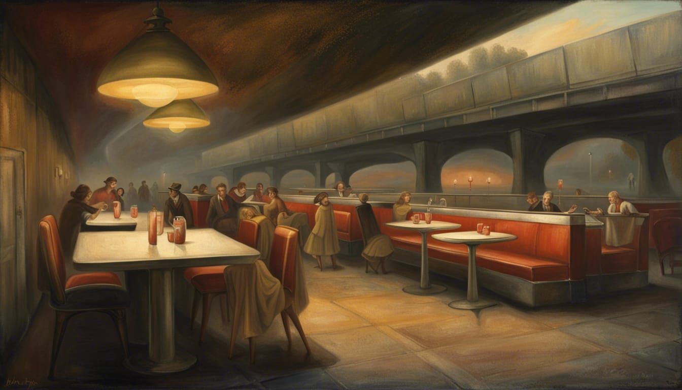 1950s Diner Under Highway, Painterly Style