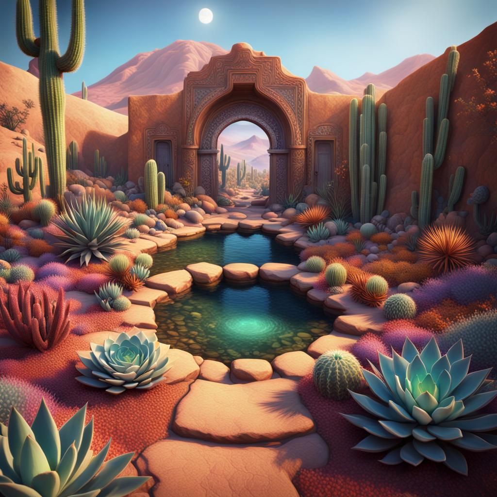 Colorful Desert Oasis: A Matte Painting