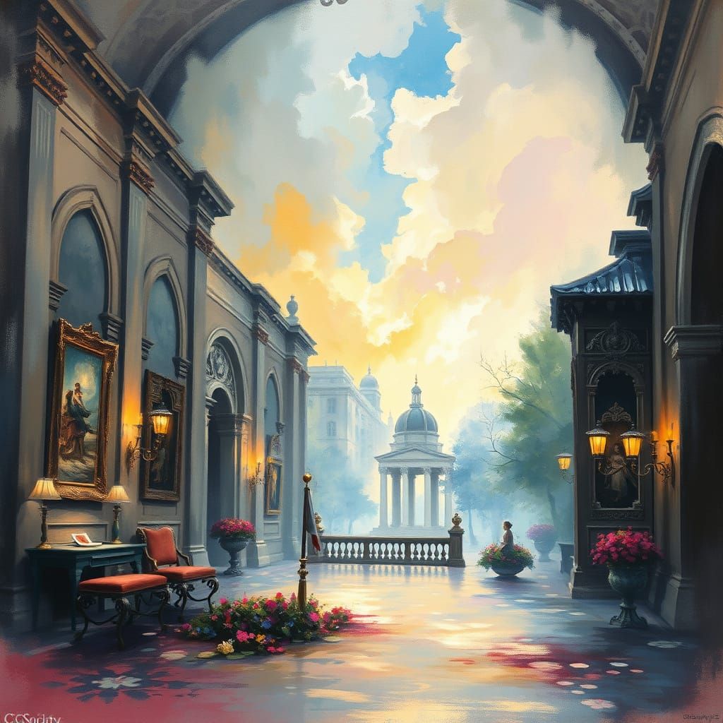 Ethereal Painting Room: Hyperdetailed Charcoal Gouache Maste...