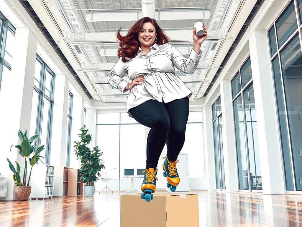 Egyptian Woman Roller Skating With Coffee: Oil Painting