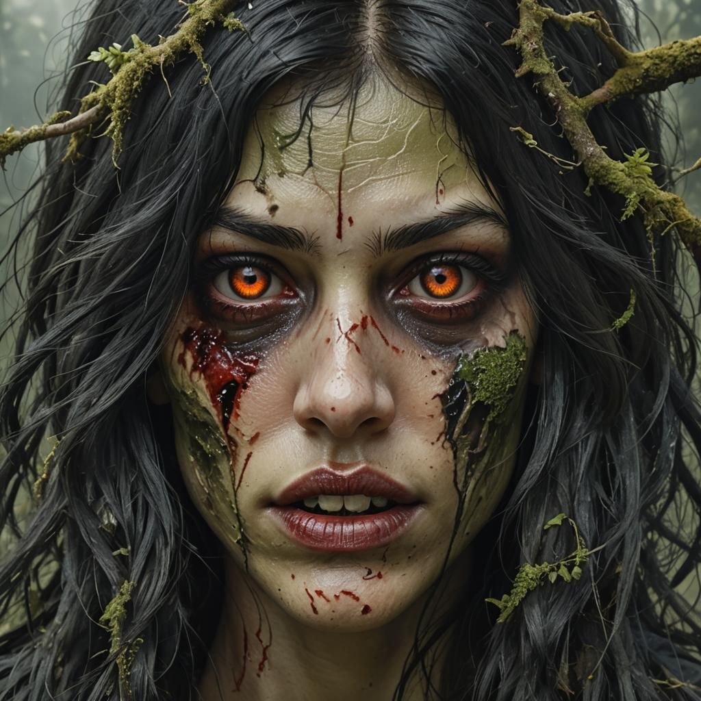 Moss-Covered Zombie Teenager in Digital Matte Painting