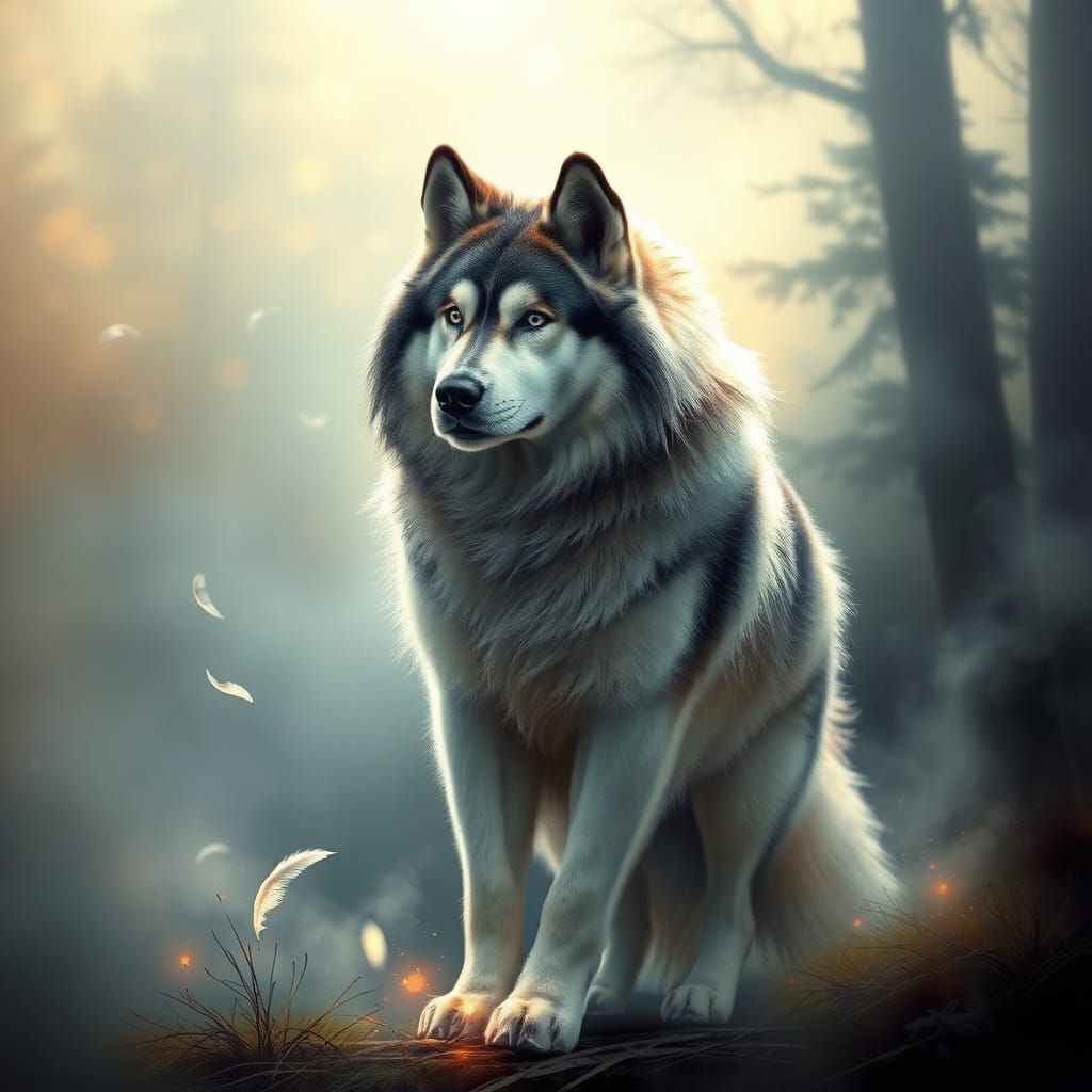 Regal Alaskan Malamute in Enchanted Hyperdetailed Scene