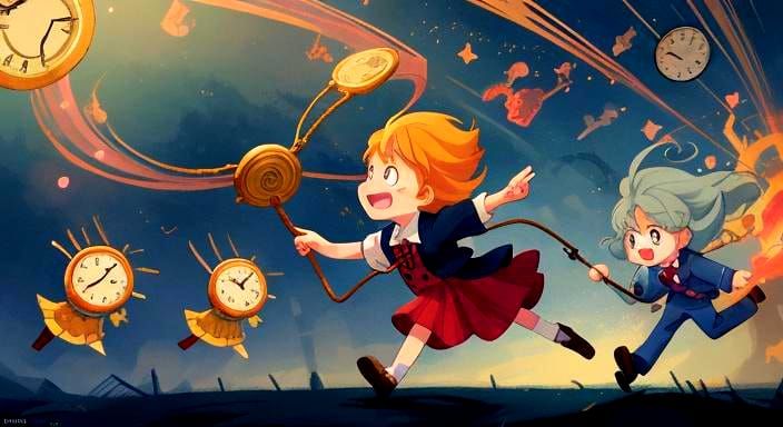 Time-Tamer in Manga Style With Escaping Clocks