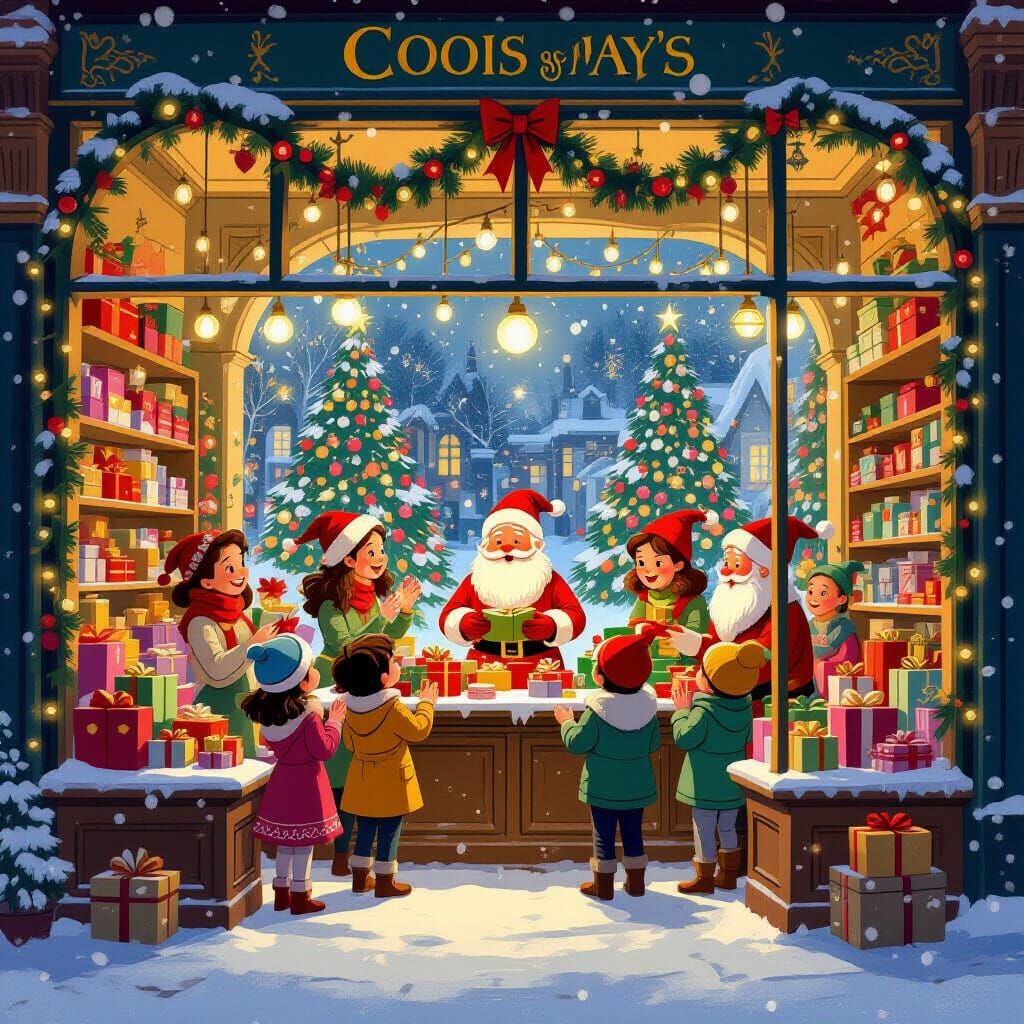 Magical Christmas Toy Shop Full of Families and Elves