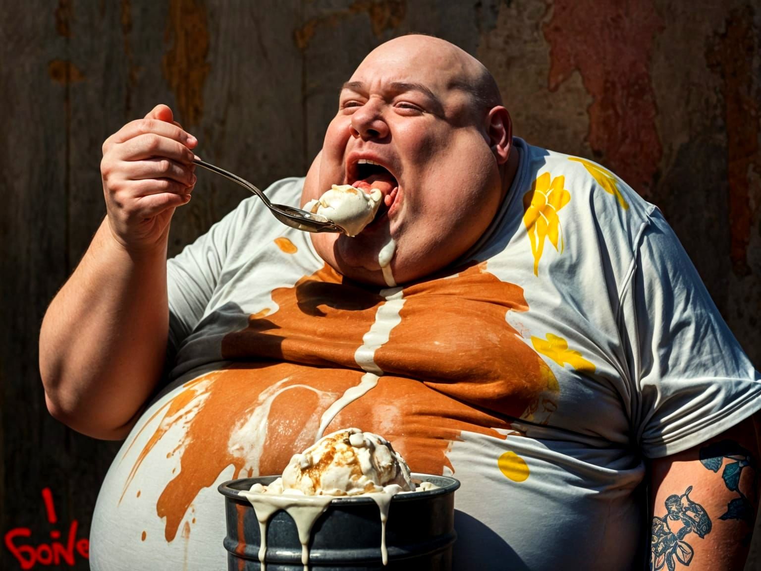 fat American slob with ice cream