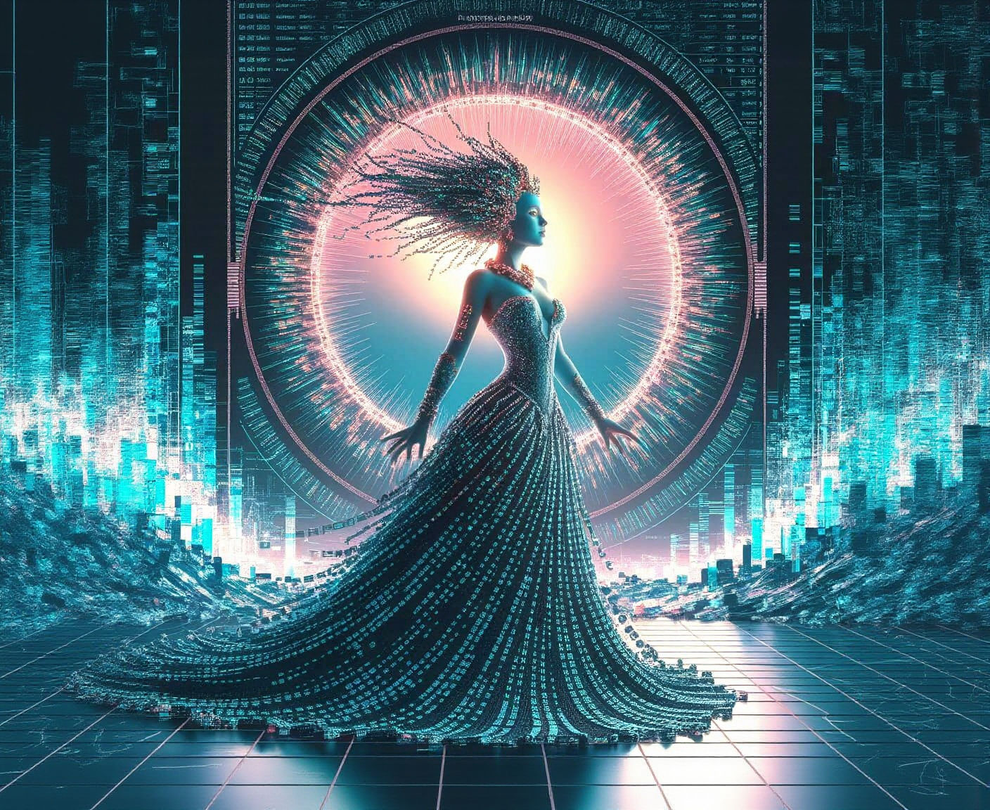 Digital Enchantress Before Glitched Portal