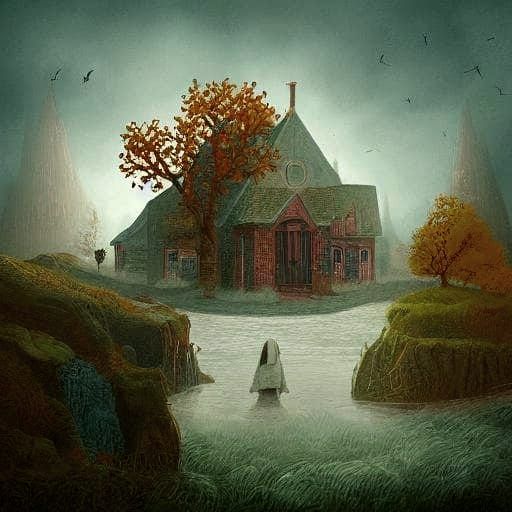 Spooky House Pop Surrealism Illustration