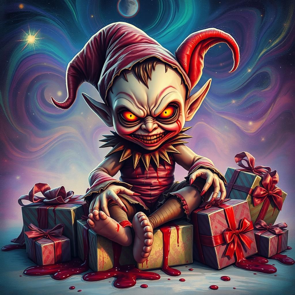Grotesque Cosmic Elf Doll Horror Scene