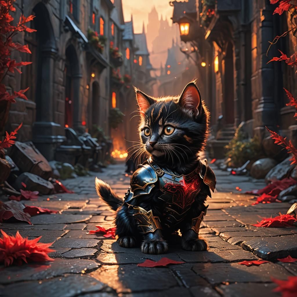 Dark Knight with Kitten: Fantasy Digital Matte Painting