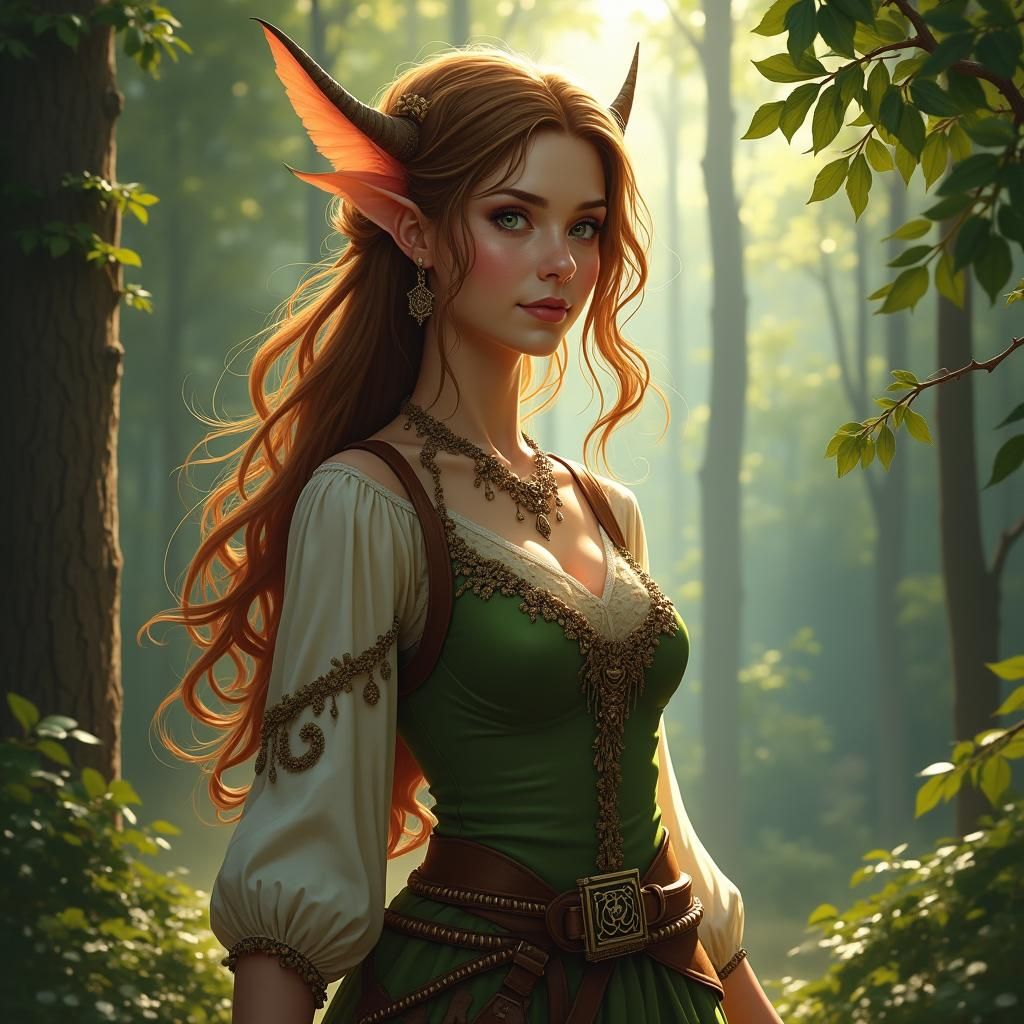 Half-Elf Sorceress in Detailed Matte Painting Style