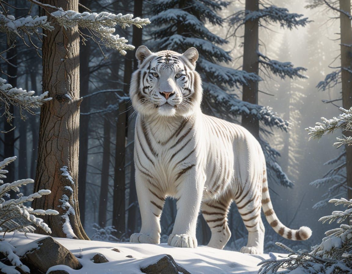 Regal White Tiger in Serene Snowy Landscape