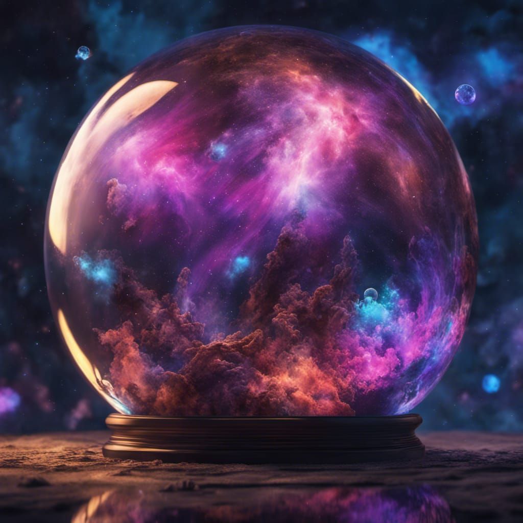 Bioluminescent Galaxy in Glass Sphere, Fantasy Concept Art